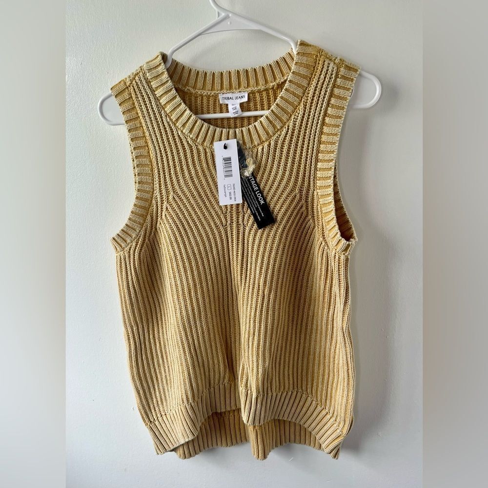 Tribal Jeans Golden Yellow Sweater Vest Vintage Style Size L Preppy Academia NEW